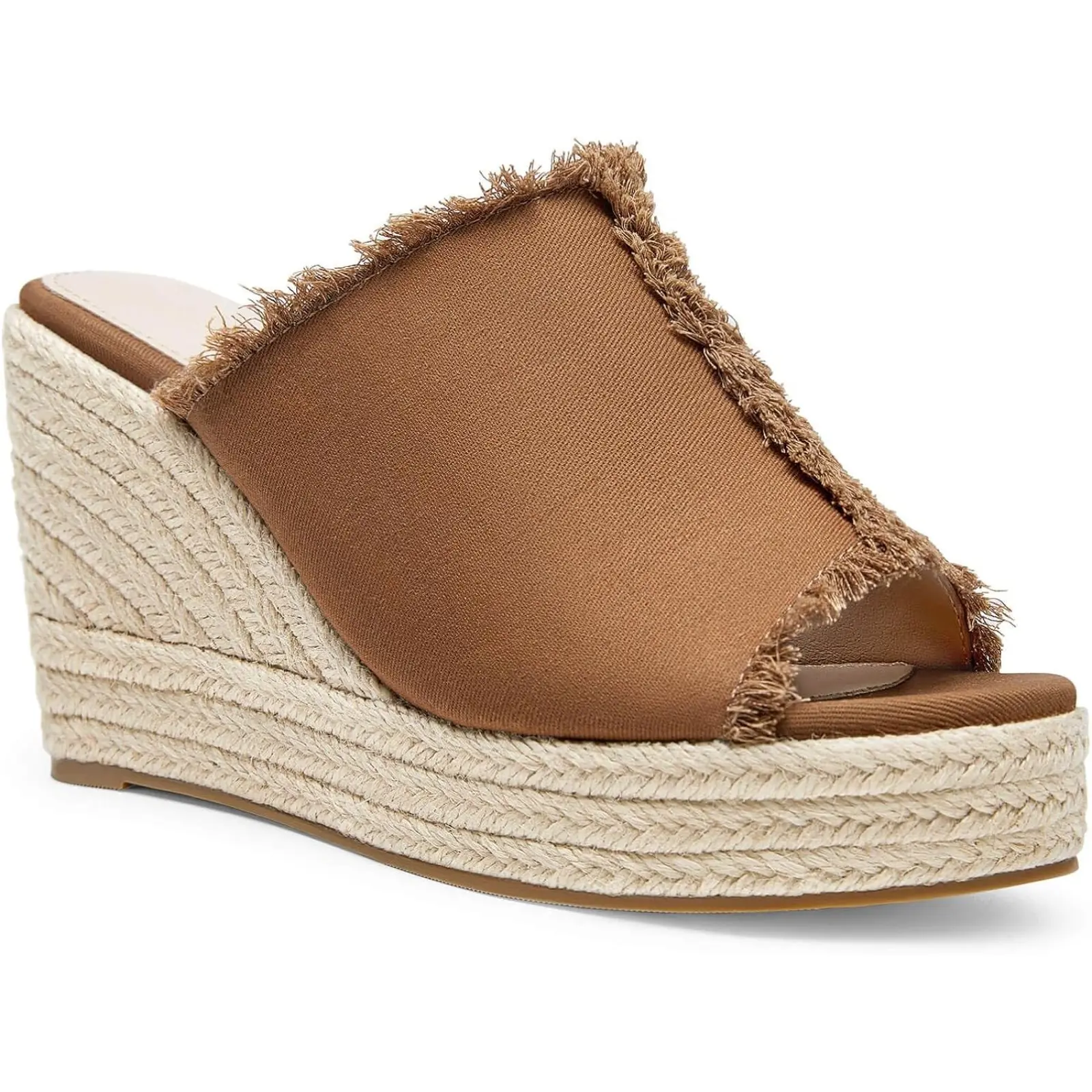 Coutgo Women's Peep Toe Wedge Sandals - Denim, Backless Slip-On Espadrilles Platform Shoes, Breathable Casual Basic Footwear, Breathable Shoes