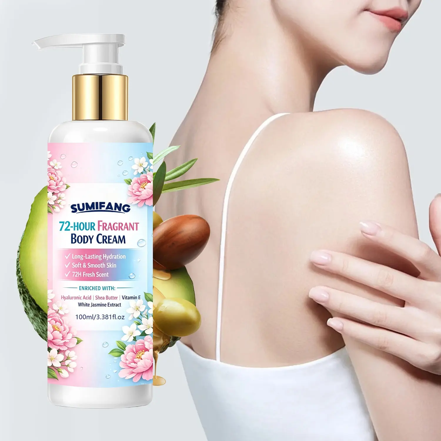 100ML Jasmine Scented Body Lotion, Rich in Jasmine Extract, Hyaluronic Acid, Shea Butter, Vitamin E, Deep Moisture, Long-Lasting Fragrance