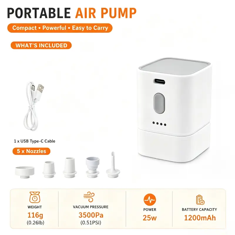 Margrb Portable Compact 1200mAh Mini Air Pump for Air Mattress, Pool Floats, Outdoor Camping, Hiking - Fast Inflate & Deflate Home Supply