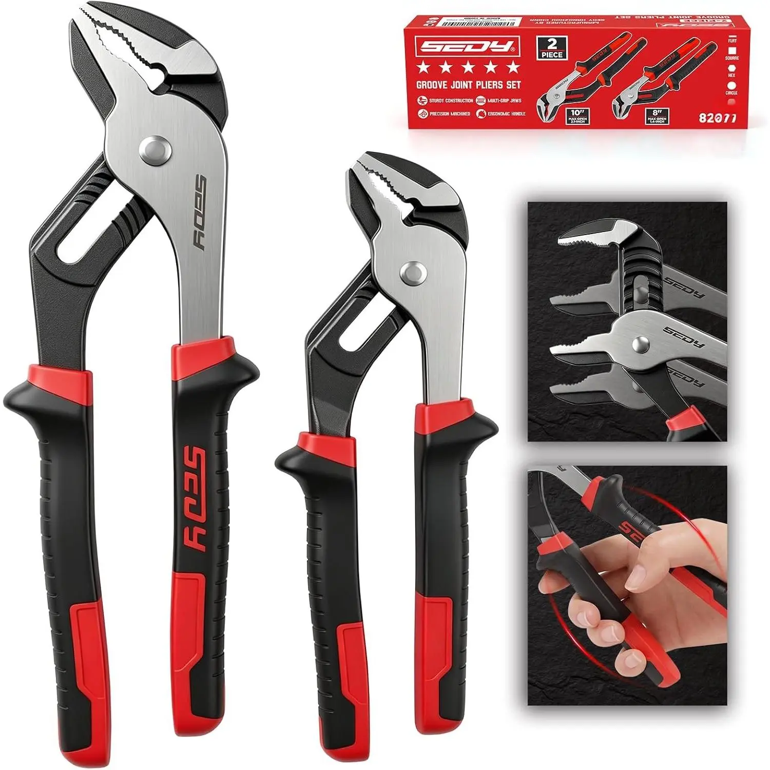 2-  Joint Pliers Set, 10" & 8" Adjustable Water Pump Pliers, Straight Jaw Tongue and  Pliers with Non-Slip Handles for Plumbing, Pipe Fittings, Nuts,  and  Repair
