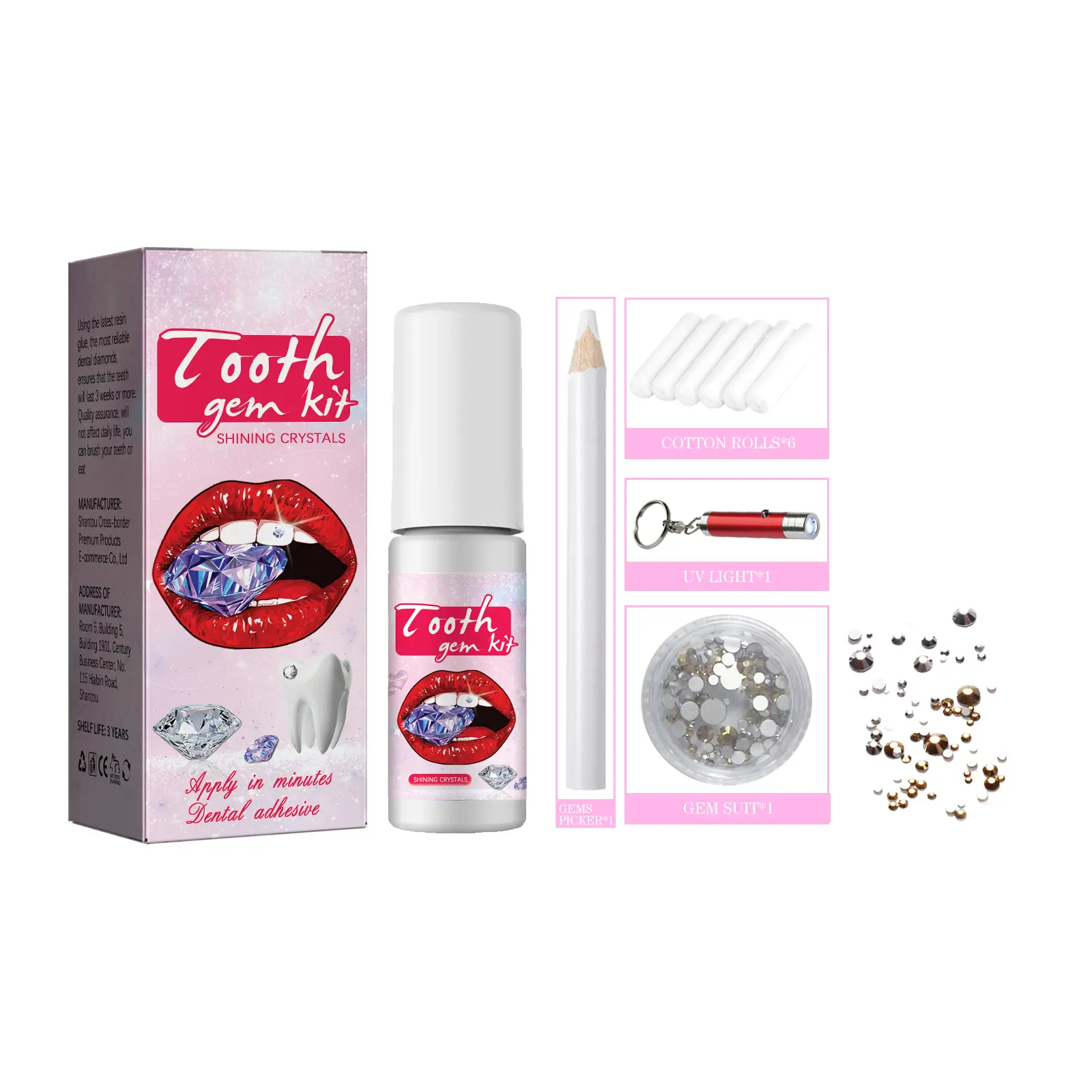 Tooth Gem Kit with UV Adhesive, Removable Crystal Tooth Jewelry Set for Sparkly Smile Decoration & Easy Cosmetic Styling