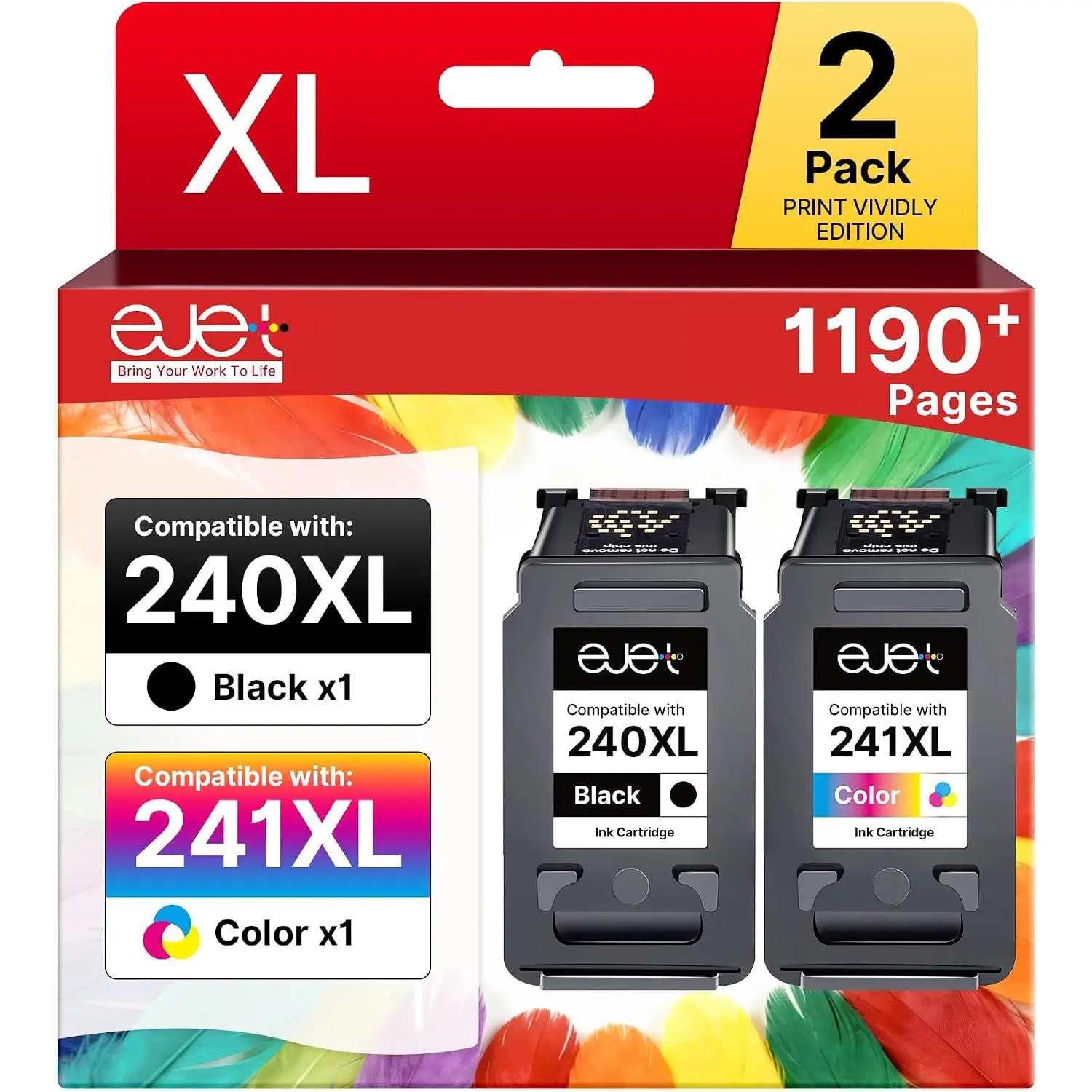 High Yield PG-240XL/CL-241XL Ink Cartridges Combo Pack, Black & Tri-Color, for Canon Pixma Series Printers (MG3620, MG3600, TS5120, TS5100, MG3520, MG3220, MX532, MX452, MX472) – Ideal for Schools/Office Printing