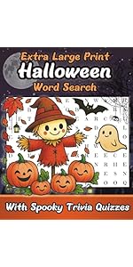 Extra Large Print Halloween Word Search For Adults: Jumbo Halloween Word Find For Seniors & Adults | 50 Themed Puzzles With Big Letters And With Spooky Trivia Questions