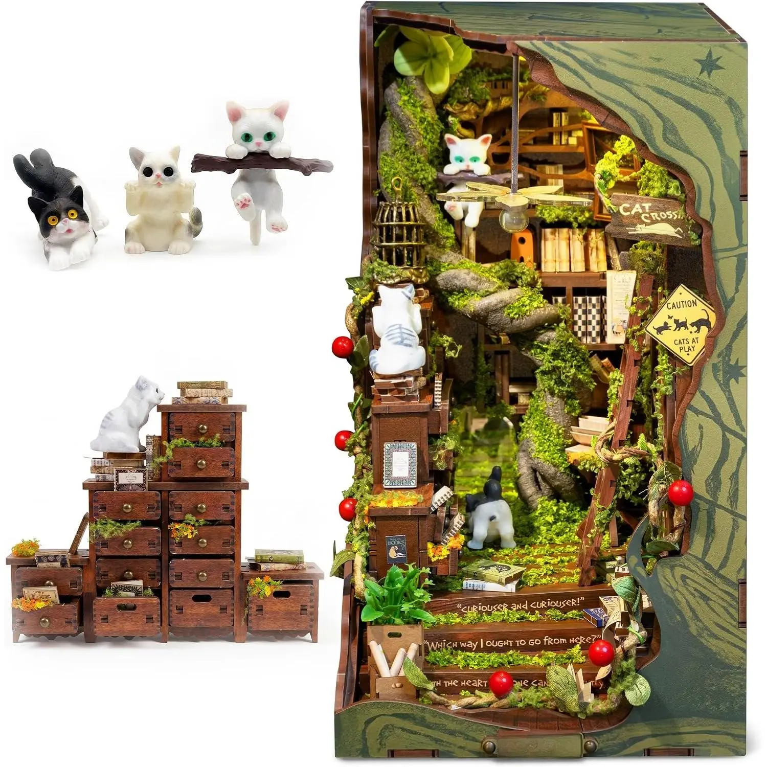 Book Nook Kit Cats Crossin DIY  Wooden Booknook for Adults, Teens and Book Lovers, Bookshelf Insert Library Decor, Creative  for Family, , and