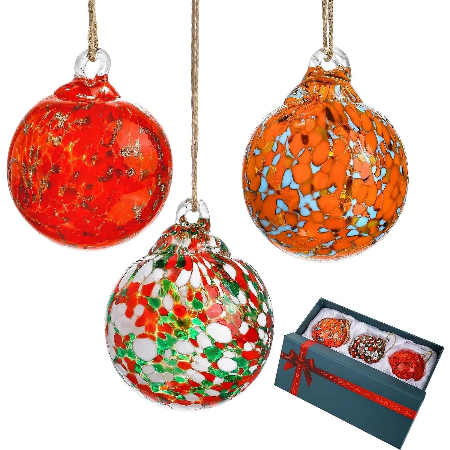 Set of 3 Hand Blown Glass Ball Ornament 2.3in  Glass Gazing Balls