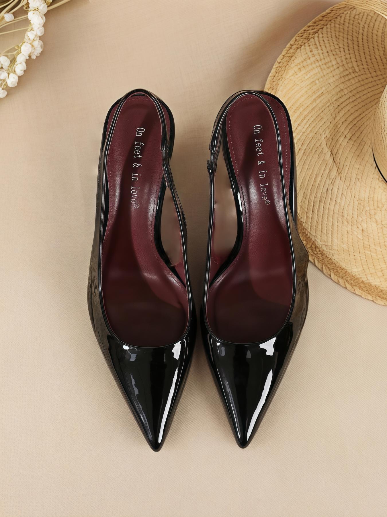 Women's New Fashion Elegant Pointed Toe Stiletto High Heels, Elegant Party Shoes, Patent Leather Slip on Shoes for Wedding Dresses & All Seasons Wear