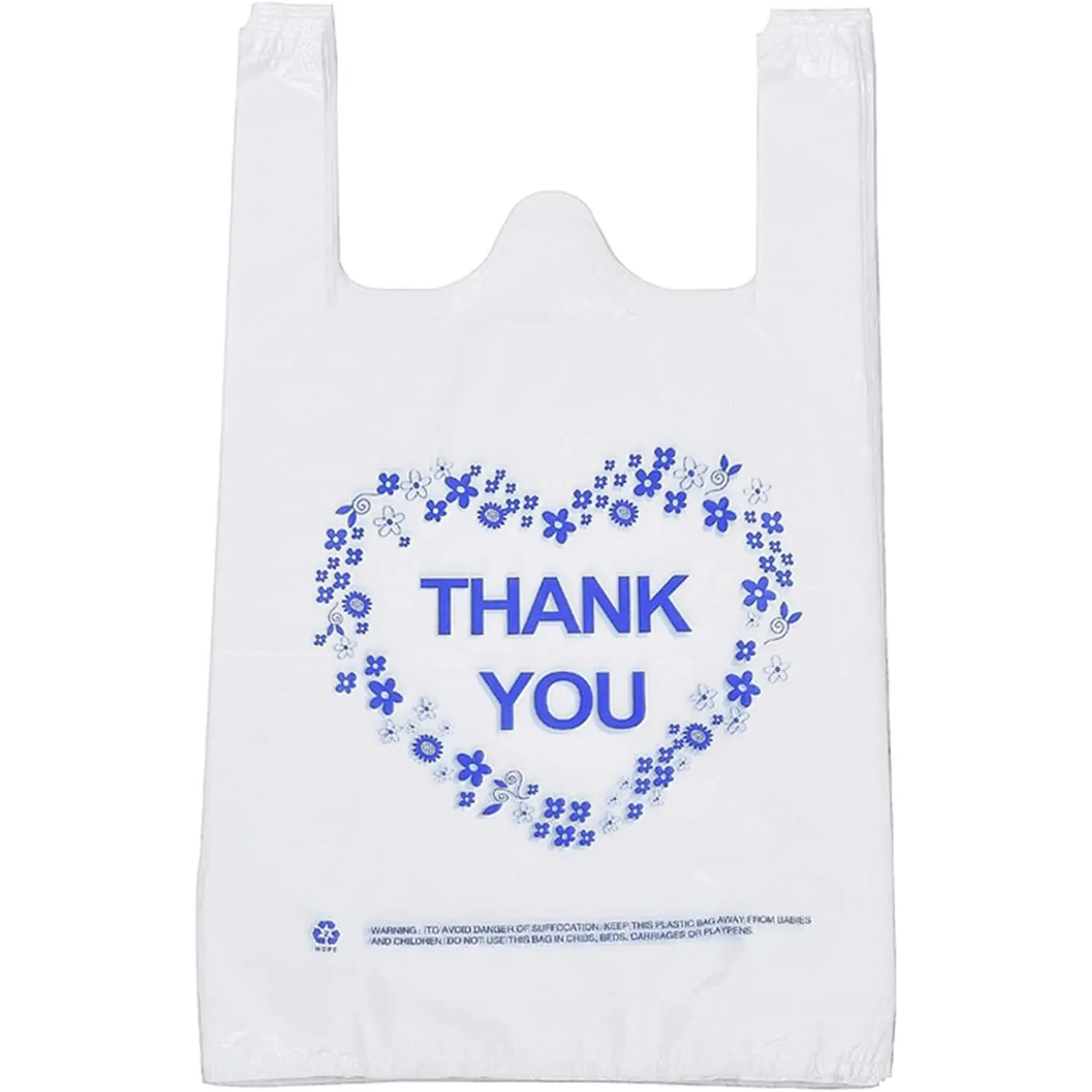 Reusable Plastic Shopping Bags with Handles, 100 Count Sturdy T-Shirt 'Thank You' Bags, 12x20 Inches for Grocery, Retail & Business