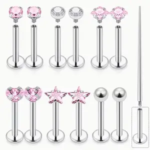 13Pcs 16G Lip Labret Medusa Rings Studs Stainless Steel Snake Bite Lip Rings Catilage Tragus Helix Daith Earrings For Women Men