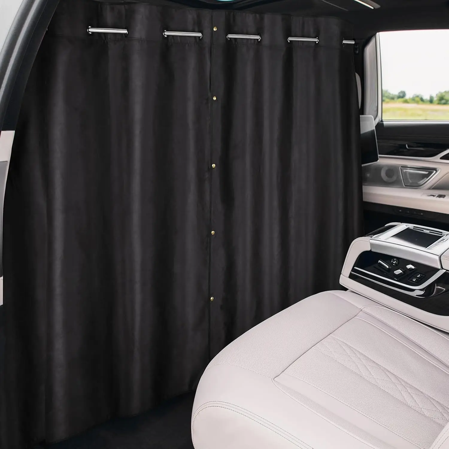 Divider Curtain 5.25 ft * 3.48 ft,Soft Suede for Durable |   Curtains with Pole Backseat Blackout Curtain,For Camping Travel and Breaks, Lengths Adjustable for