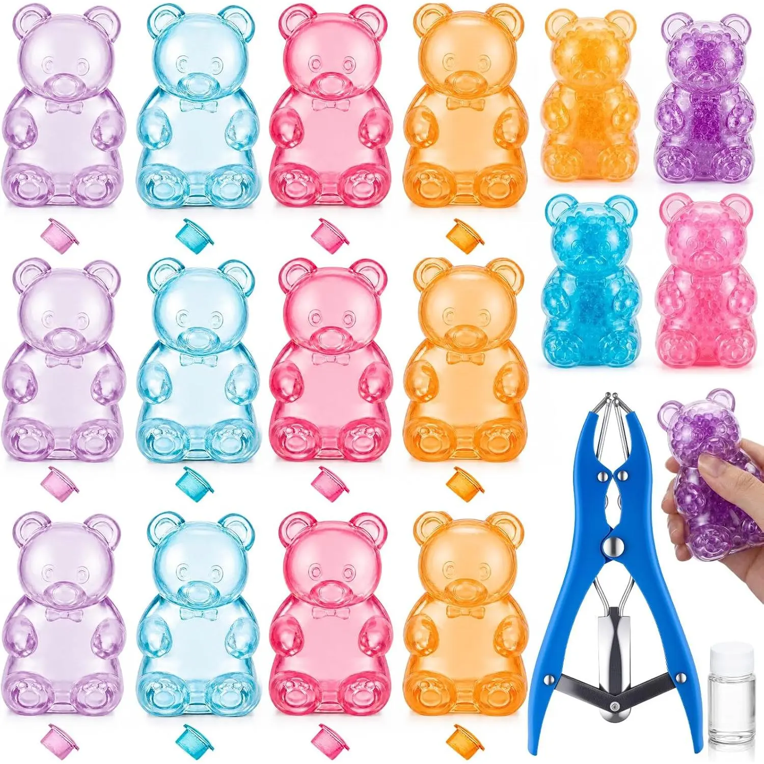 12 Pcs DIY Stress Ball Making Kit, Colorful Stress Pressure Balls Skin Kit with Expander Tool & Glue Make Your Own Fidget Pressure Balls for Adult (Bear)