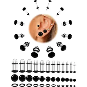 24 PCS 0.5mm Increments Glass Ear Stretching Kit : Hypoallergenic 14G-1/2 Ears Plugs Tunnels Gauge Dead Stretching Kit with Rubber O-Rings Comfy Flare Domed Body Piercing Jewelry