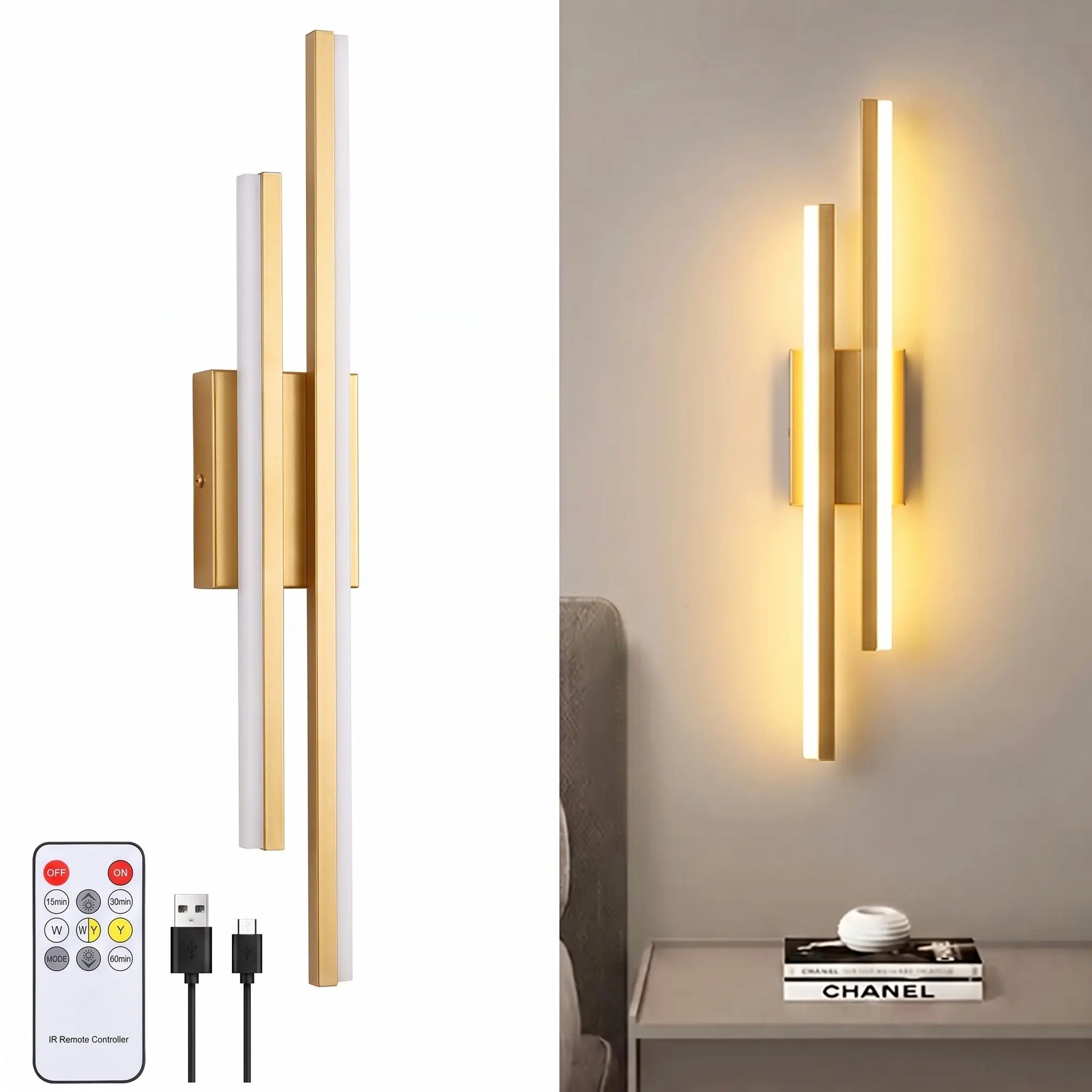 1/2Pcs Charging Wall Lamp, LED Wall Lamp, Dimmable Wall Light, USB Charging, Remote-Controlled Dimming, Magnetic Mount Required No Installation, For Staircases, Hallways, Bedrooms, Living Rooms, Indoor Lighting Fixture