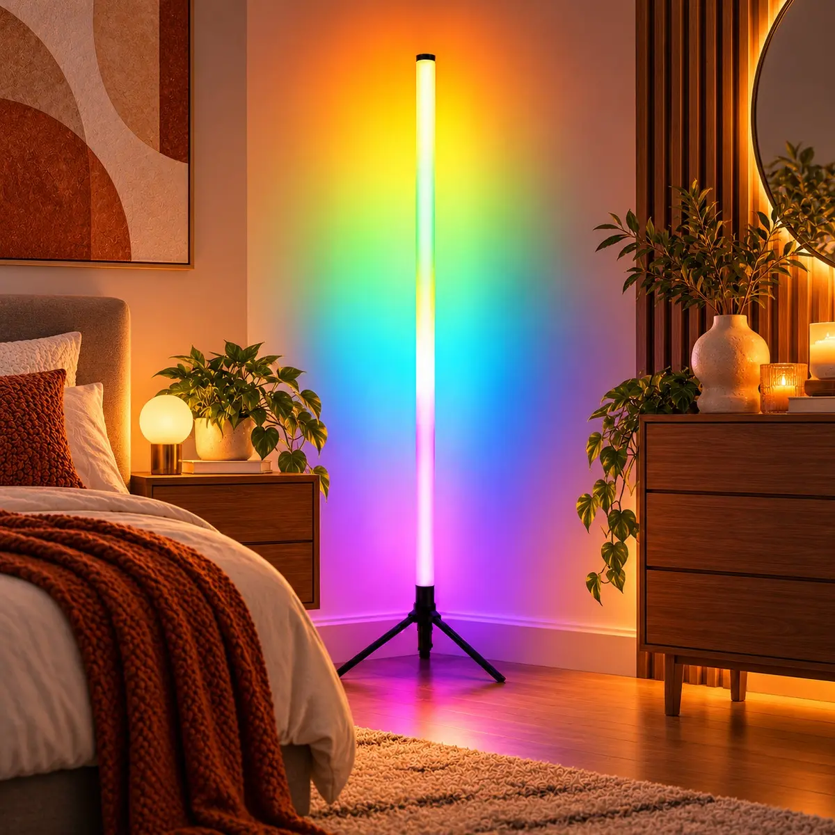 LED Ambience Floor Lamp with APP & Remote Control, Music Reactive Lighting, Custom Color Modes, Dimmable Brightness & Timer, Slim Standing Light for Bedroom, Gaming Setup, Living Room, Party & Home Decor