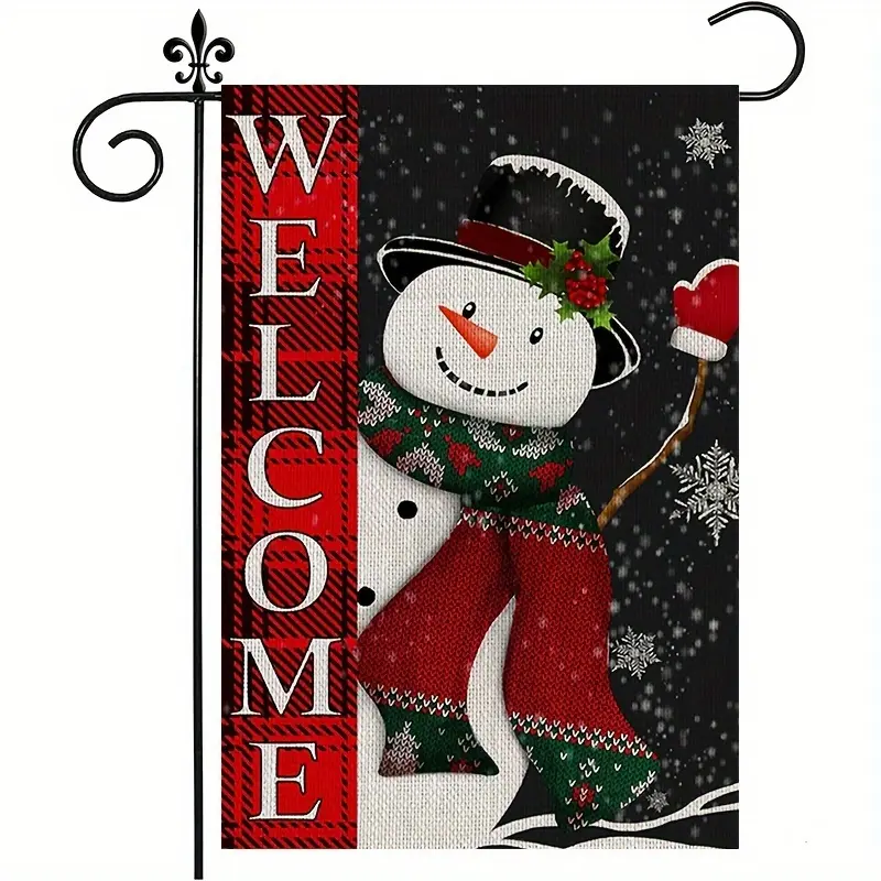 Christmas Garden Flag 12x18 Inch Double Sided, Linen Buffalo Check Plaid Small Let It Snow Snowman Winter Garden Yard Flags Farmhouse For Winter Christmas Seasonal Outside Outdoor House Holiday Decor, No Pole Included