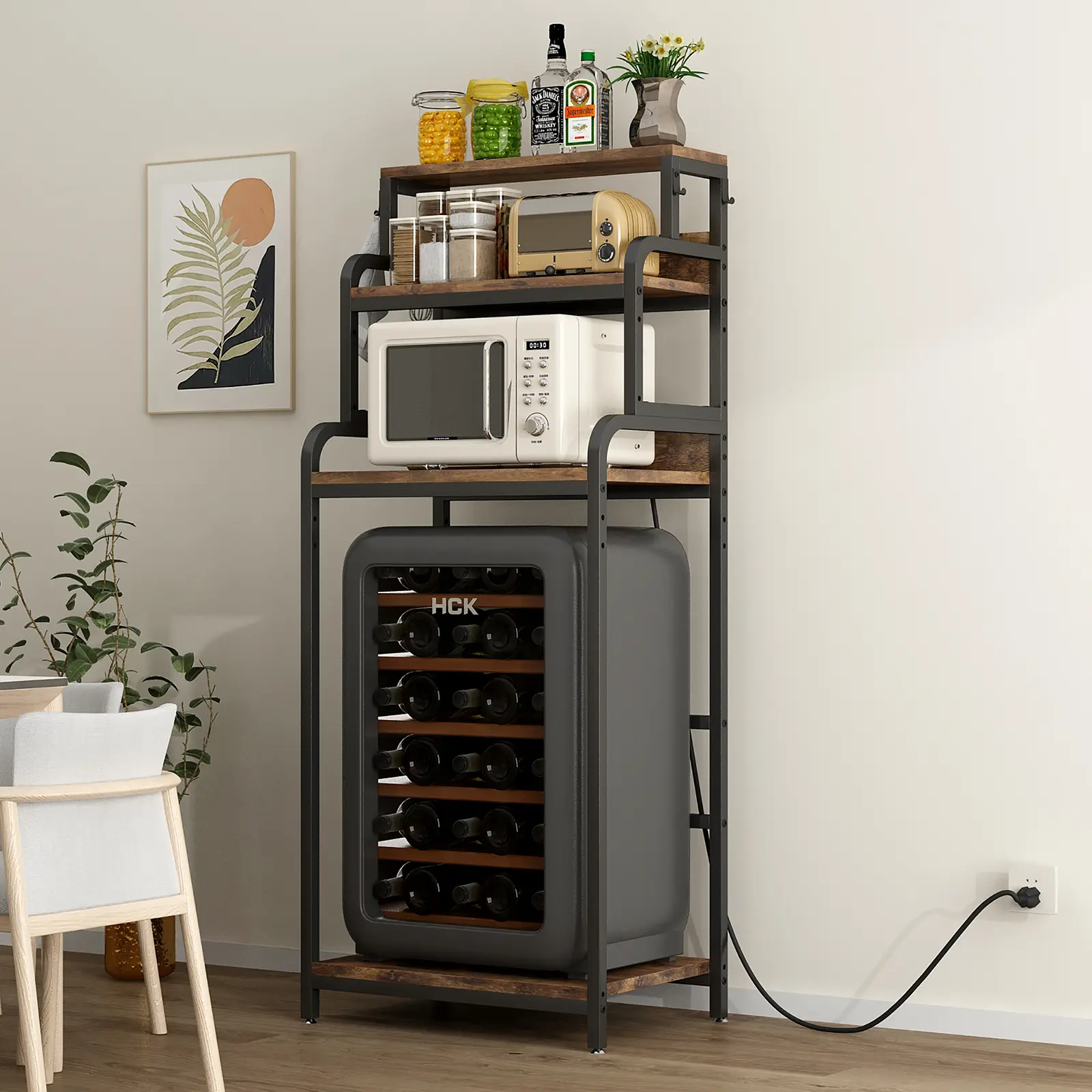 ARCH Vintage Brown 4-Tier Compact Baker's Rack - Multi-Use Storage Rack Organizer for Kitchen, Dorm Room - Mini Fridge & Microwave Oven Holder, Wipe Clean with Dry or Damp Cloth Indoor Furniture