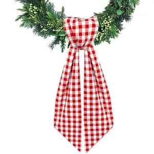Wreath Sash for Front Door Red White Buffalo Plaid Seersucker Satin Sash Burlap Garland Ribbon Accessories for Indoor Outdoor Wreath Yard Doorway Bow Bridal Shower Home Decor 5.1 x 54.3