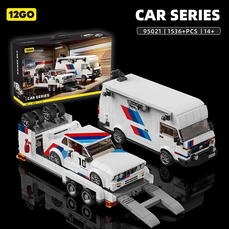 95021 Retro Rally Team Building Blocks Set, 1536+ Pcs 3-in-1 Model (Service Van/Racing Car/Loading Trailer), Openable Doors & Detachable Racing Parts, Adult Difficult Assembly Desktop Collectible Gift for Car Enthusiasts