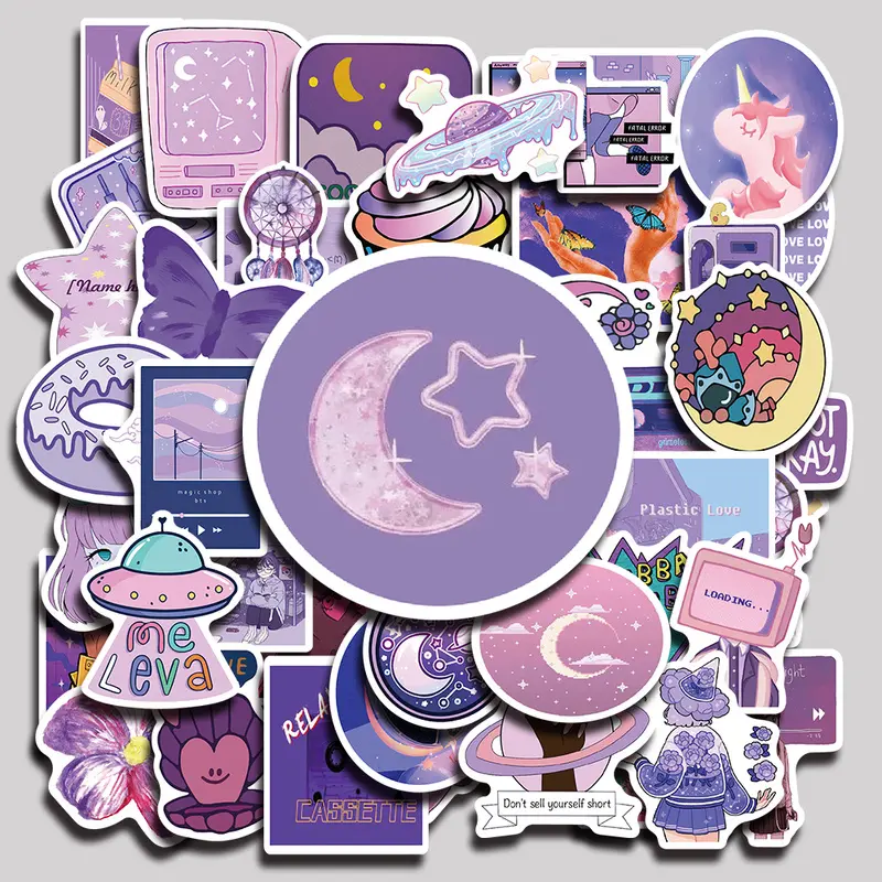 50PCS Purple girly Aesthetic Vinyl Stickers Pack for Laptop Water Bottle Phone Case Skateboard Journal Scrapbook DIY Decoration