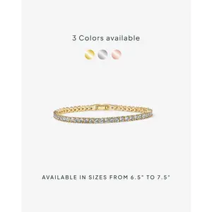 14K Gold Plated 3mm Tennis Bracelet for Women | Hypoallergenic Simulated Diamond Elegant Jewelry (6.5-7.5 Inch) valentine gift for gf