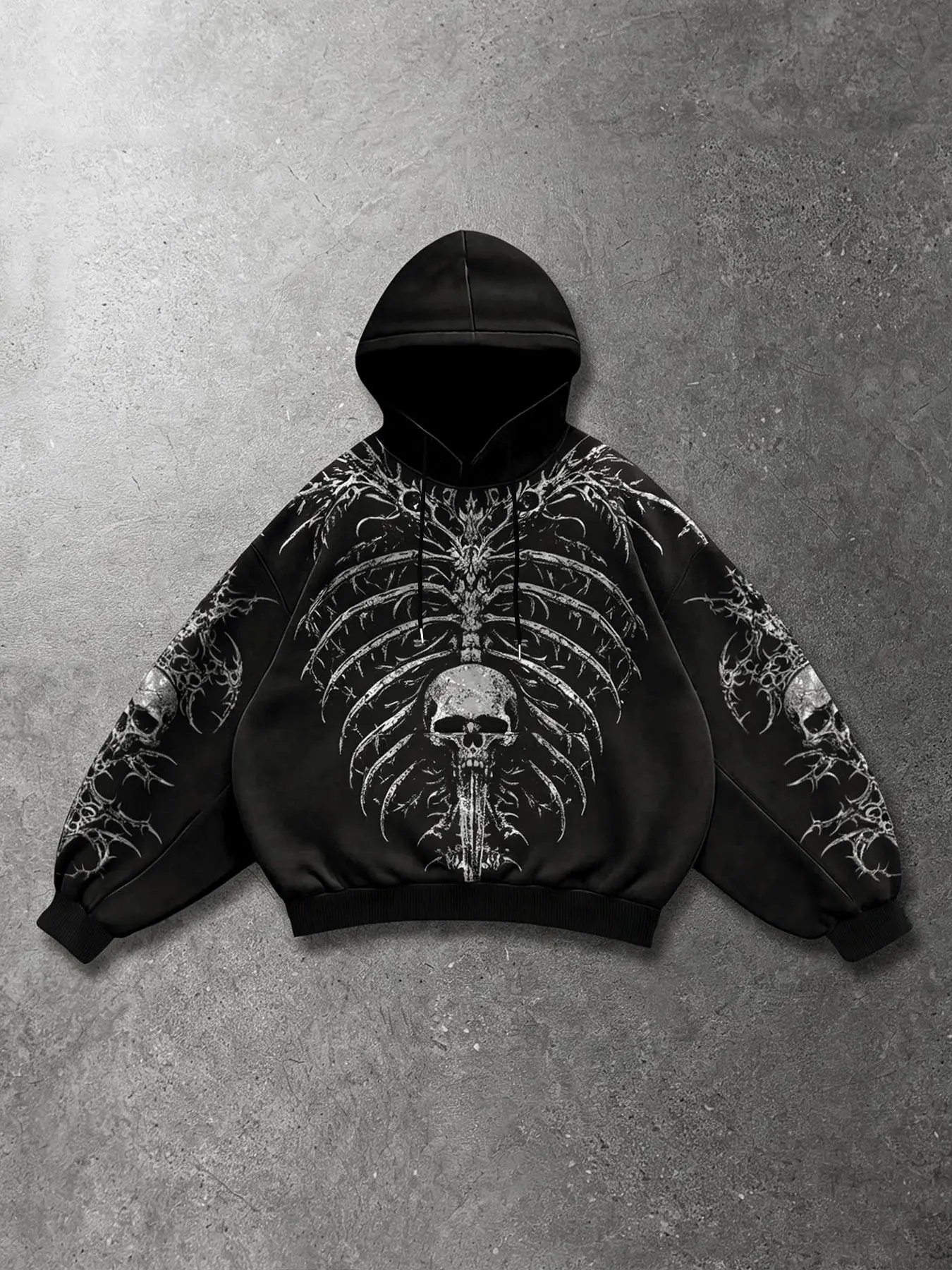 Men's Halloween Apparel Hooded Sweatshirt With Full Body Skeleton Ribcage Bone Print, Suitable For Punk Street Style, Halloween Party And Music Festival Outfits