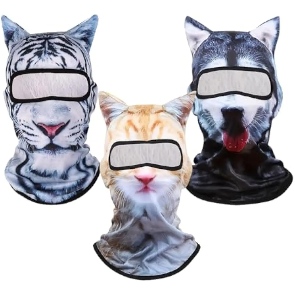 3-Pack Cat Ski Mask with Funny 3D Ears, Digital Print Polyester Full Face Balaclava for Men & Women, 1 Size for Skiing & Festivals, One Size