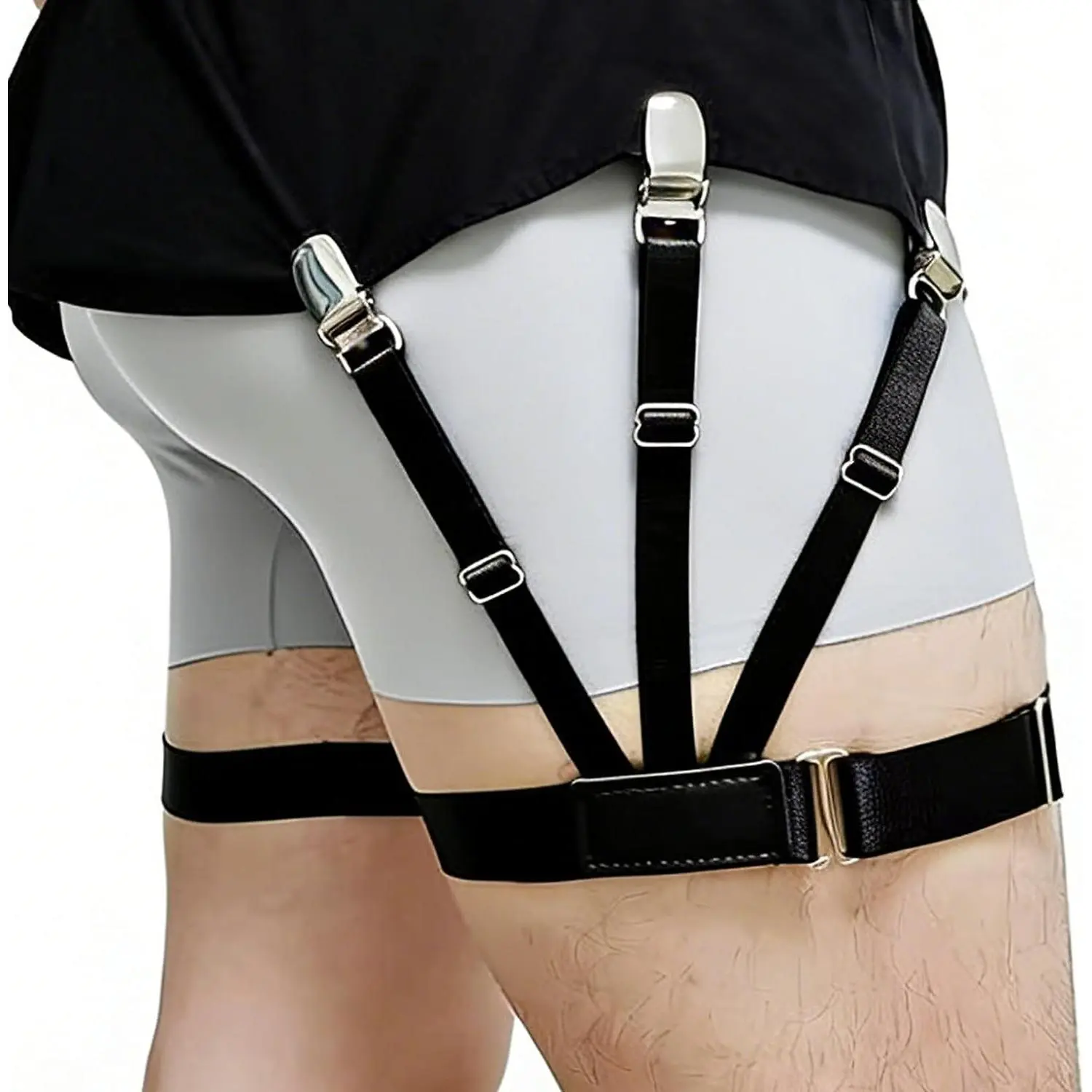 Adjustable Shirt Stays for Men & Women – Soft & Smooth Elastic Shirt Garters with Non-Slip Locking Clips for All-Day Comfort, Keep Shirt Tucked for Military, Police, Uniform and Formal Wear(Gift)