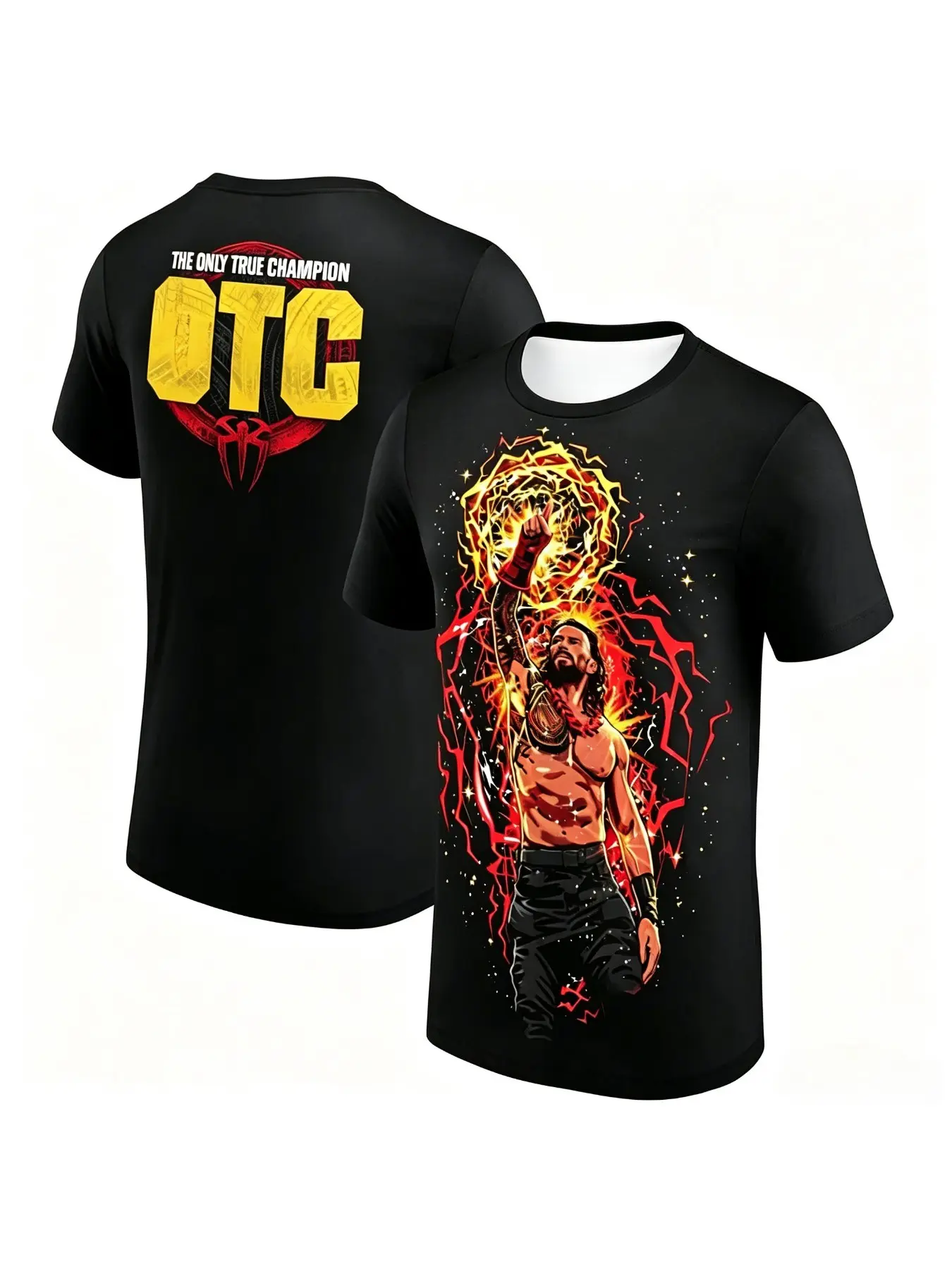 Roman Reigns Graphic Print T-Shirt, Wwe Wrestling Fan Top, Casual Loose-Fitting Long Sleeve, All Seasons Unisex Clothing