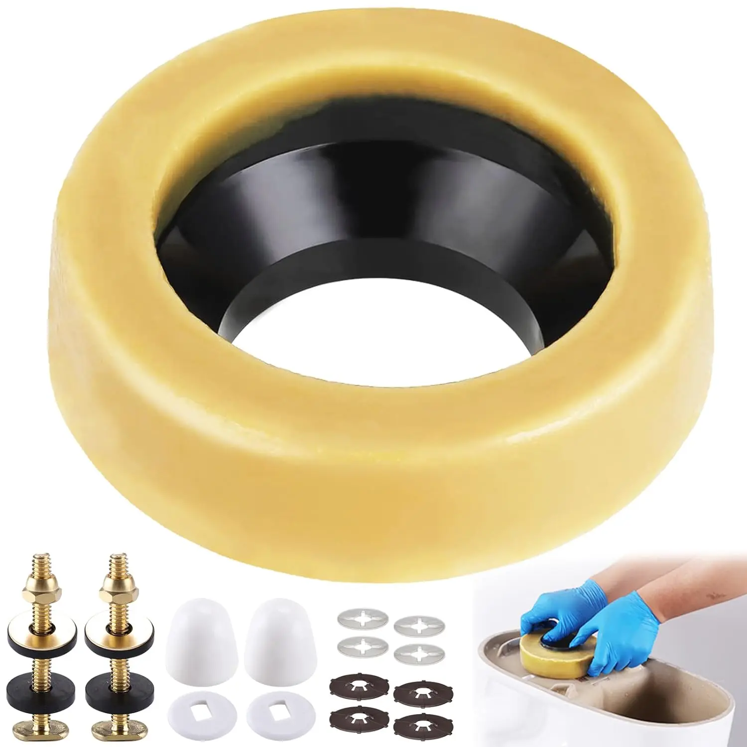 Standard Toilet Wax Ring Kit with Leakproof Seal Accessories, Compatible with 3-in/4-in Floor Drains for Above-Ground or Flush-to-Ground Flanges