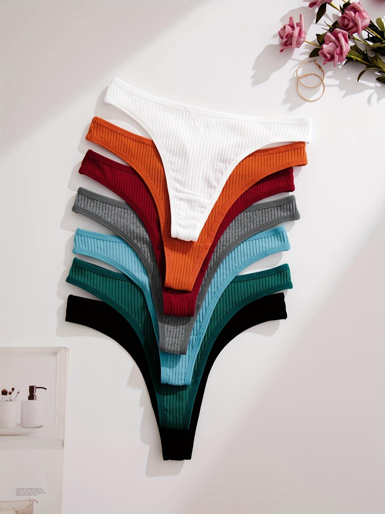 7/12/18 Pack Women's Solid Color Comfortable Thong Underwear Set, Casual Style, Moderate-Thickness Fabric, All-Season Wear