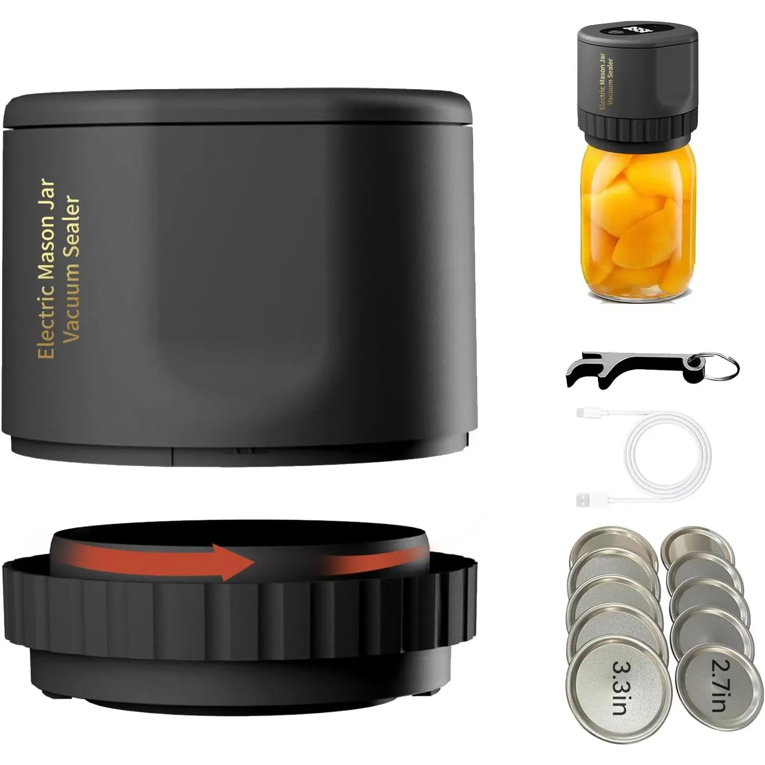 Upgraded Electric Mason Jar Vacuum Sealer - Automatic Sealer for Wide Mouth & Regular Jars Portable Food Storage & Ferment Kit