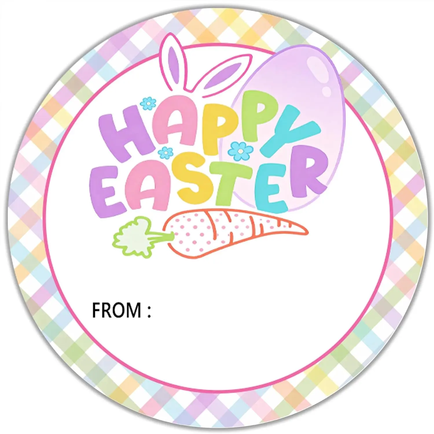 120xHappy Easter Stickers, 2 Inch Round  Easter Bunny Stickers, Self Adhesive Labels for Easter Party Decorations,  Bags & Gifts (Happy Easter)