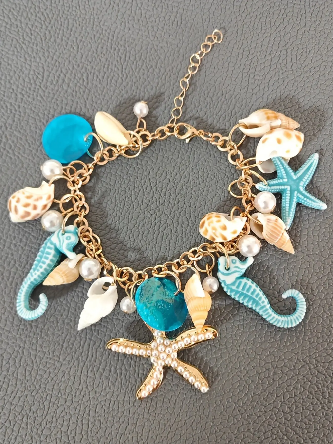 Boho Style Starfish Seahorse Shell Pendant Hand Chain, Alloy Chain Bracelet, Women's Beach Vacation Jewelry, Festive Accessory Gift, Fashionable Jewelry Accessories, All Seasons Wear