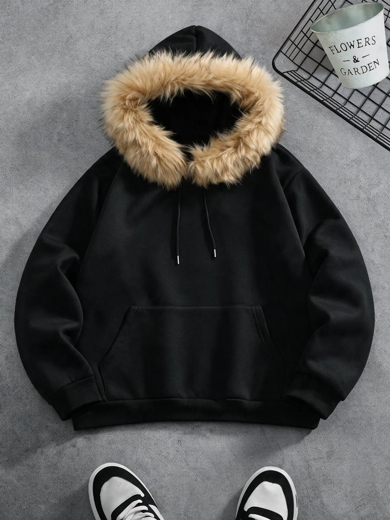 High‑street Faux Fur‑Trim Hooded Coat, Mountain‑Eagle Style Fluffy Collar Hoodie Jacket, American Loose‑fit Trendy Street‑wear Outerwear for Autumn Winter