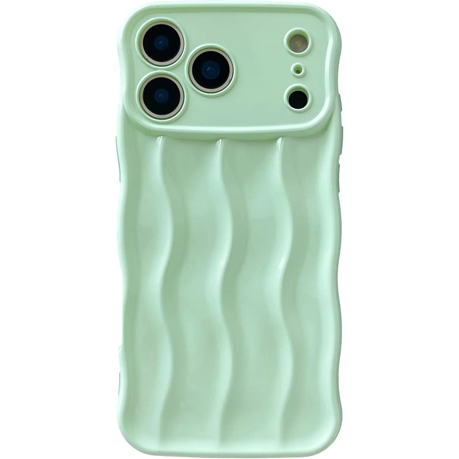 Green Soft Mobile Phone Protective Case for iPhone 17 Pro Max - Curvy Waves Water Ripple Pattern Frame, Precision Fit Cover
