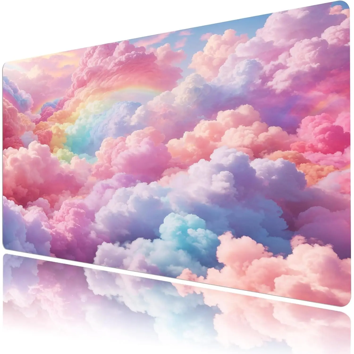 Large Cute Cartoon Cloud Mouse Pad - 15.75L x 31.5W in, Anti-Slipping Rubber Base, Foldable Pastel Modern Aesthetic, Smooth Glide Desk Pad for Home/Office, Keyboard/Mouse Compatible