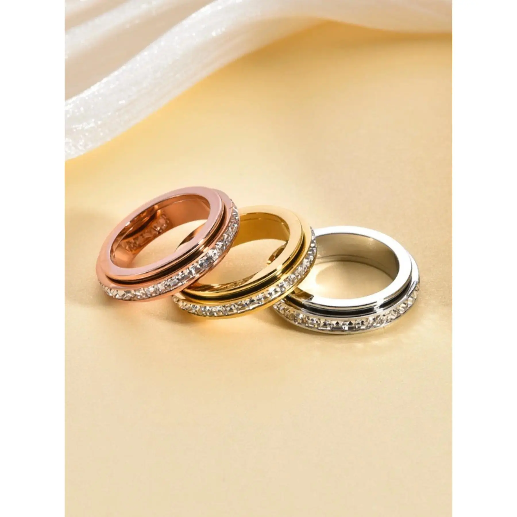 Anxiety Fidget Spinner Ring - Anti-Anxiety Jewelry, Multi-Size Cubic Zirconia Alloy Promise Ring for Men/Women, Female Costume Fashion Accessory Band