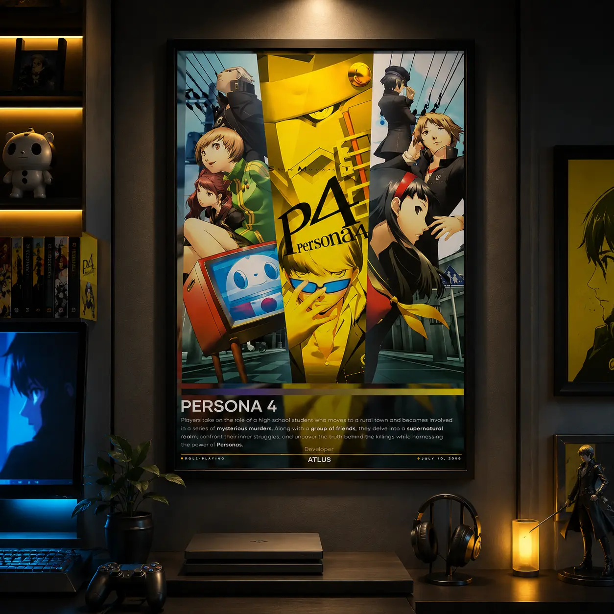 Persona 4 Gaming Posters, Persona 4 Players Video Game Poster, Canvas Wall Art Print, Japanese RPG Gaming Room Decor, Anime Style Game Poster for Bedroom Dorm Office Man Cave, Gift for Video Game Fans, Otaku Room Decor, Retro Game Art