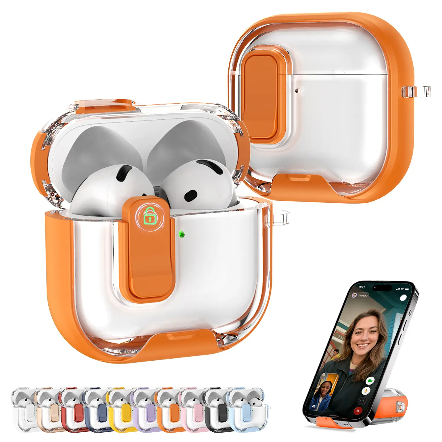 Shockproof Case for AirPods Pro 3 Case (2025) Pro 2 AirPods 4 with Phone Stand & Cleaner Kit, Cute Soft Silicone Cover Case with Keychain for Women Men
