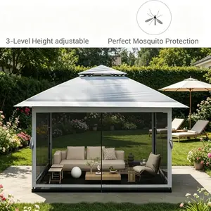 13x13 Pop Up Gazebo Outdoor Canopy Shelter with 4 Sandbags, Instant Patio Gazebo Sun Shade Canopy Tent, Double Tiers & Mesh Netting for Lawn, Garden, Backyard & Deck, Coffee,summerwins,outdoorfurnitureset