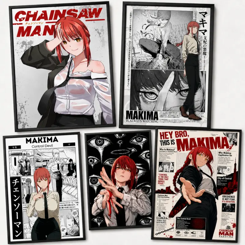 Chainsaw Man Makima Anime Poster, Manga Wall Art, Japanese Anime Print, Dark Fantasy Character Art, Multi-Print Gallery Style, Otaku Bedroom Decor, Gaming Room Decor, Anime Fan Gift, Manga Lovers Gift