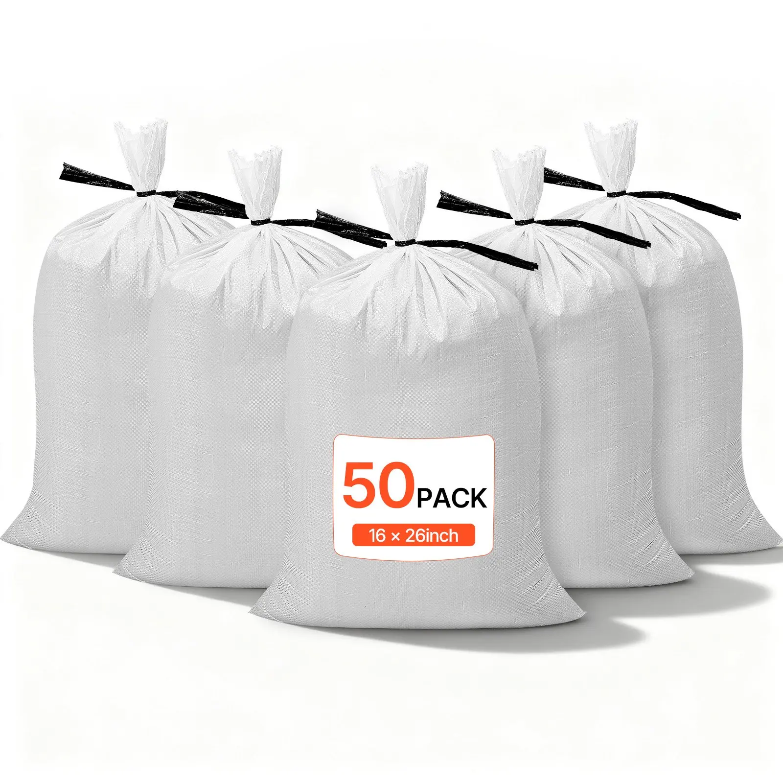 VEVOR Heavy Duty Polypropylene Sand Bags, 50 Empty Bags (15.75x26 in) with Tie Strings, Wide Opening for Sand/Gravel Fill, 1600H UV Resistant, 4.19 lbs Weight, 50 lbs Capacity for Flooding & Landscaping, 15.75 * 26 In