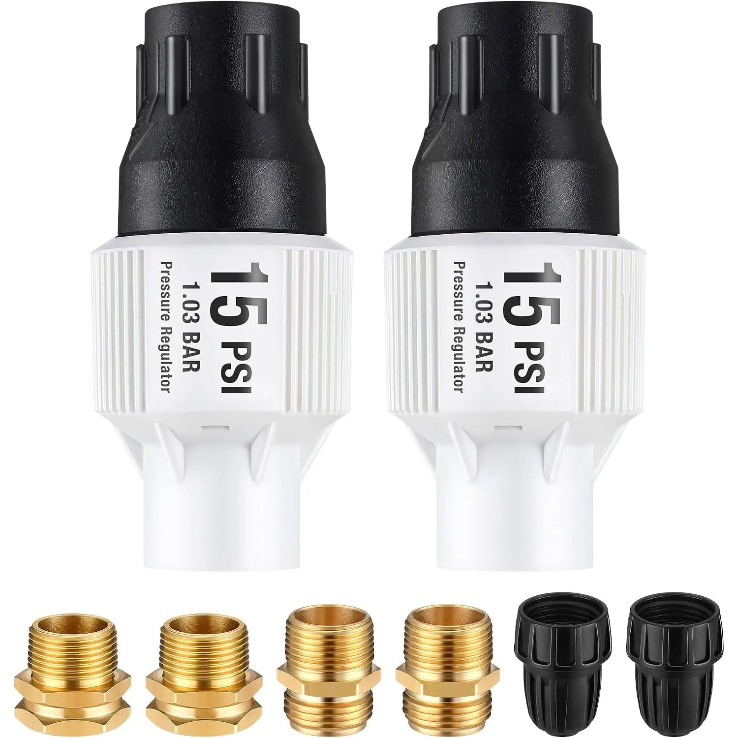 2 Pack Drip Irrigation  Regulator Kit, 15 PSI | 15 PSI  Regulator, Water Backflow Preventer for 3/4" Garden/Faucet Hose Thread, 1/2" Drip Tubing Adapter