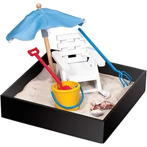 Executive Sandbox - Beach Break - Mini Desktop Set - Stress Relieving Office Decor - Includes 5” x 5” Sandbox,10 Island Accessories, and Fine Sand