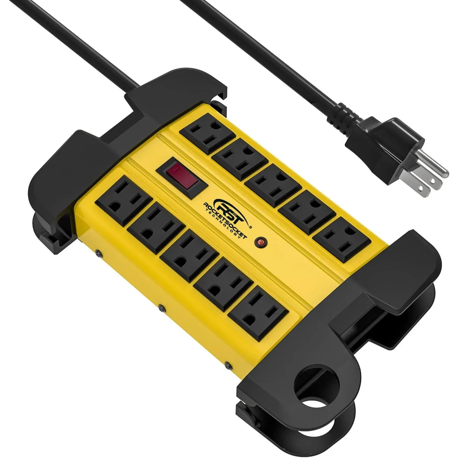 10-Outlet Heavy Duty Power Strip Metal Surge Protector,15A, ETL Listed | 14 Gague 6FT Extension Cord, 2800 Joules, 15A Circuit Breaker, Industrial Power Strip for Workshop, Garage, Office, School