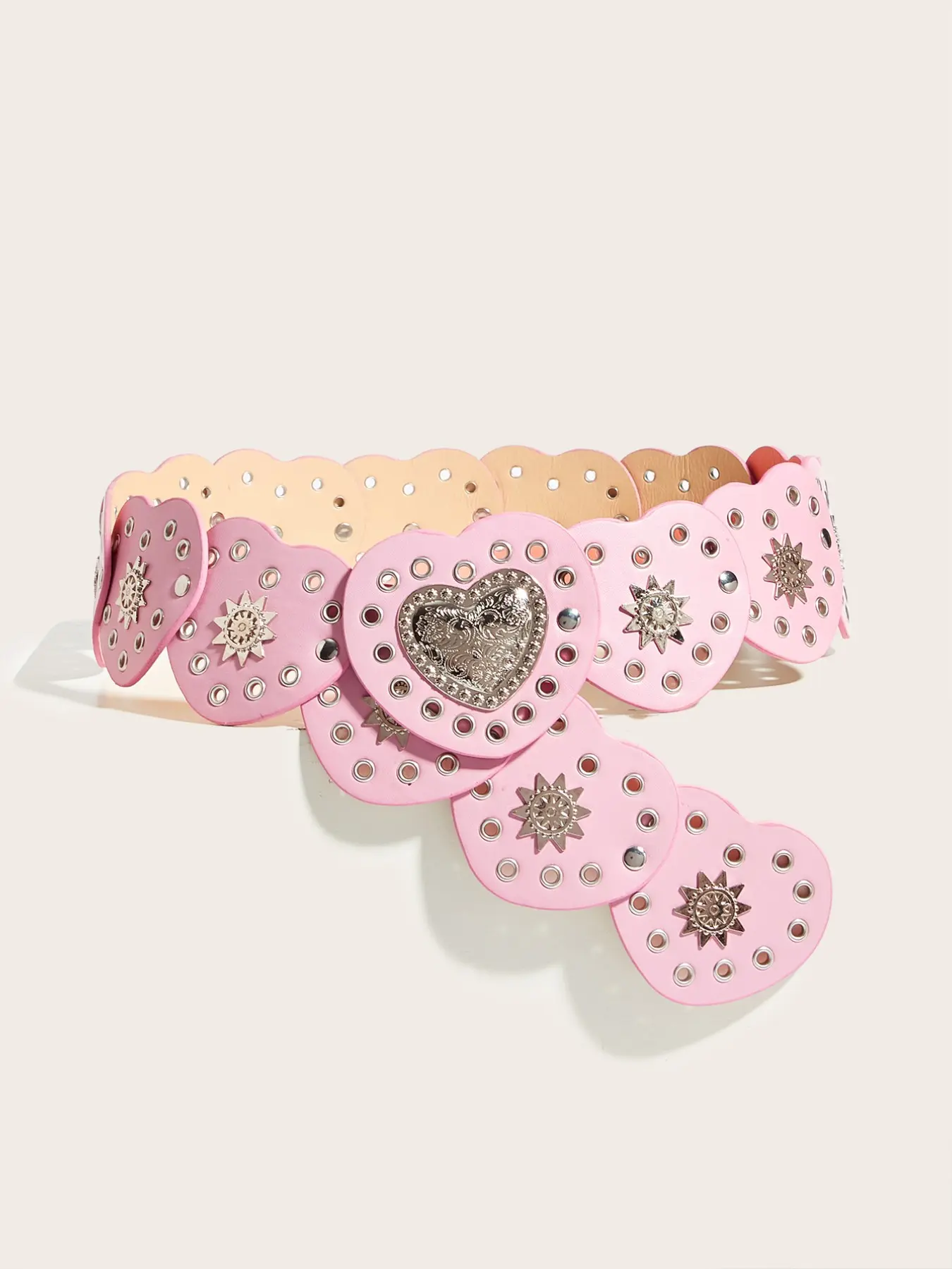 Boho Belt with Heart Patch, Silver Color Studs, Chunky Studded Waistband, Perfect for Dresses, Pants, Festivals, Parties