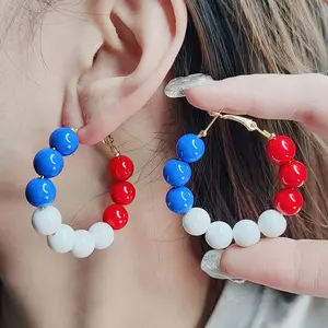 Red White Blue Flag Acrylic Earrings Women Fashion Independence Day Aluminum Sheet Trendy Versatile Decorative Jewelry A Pair