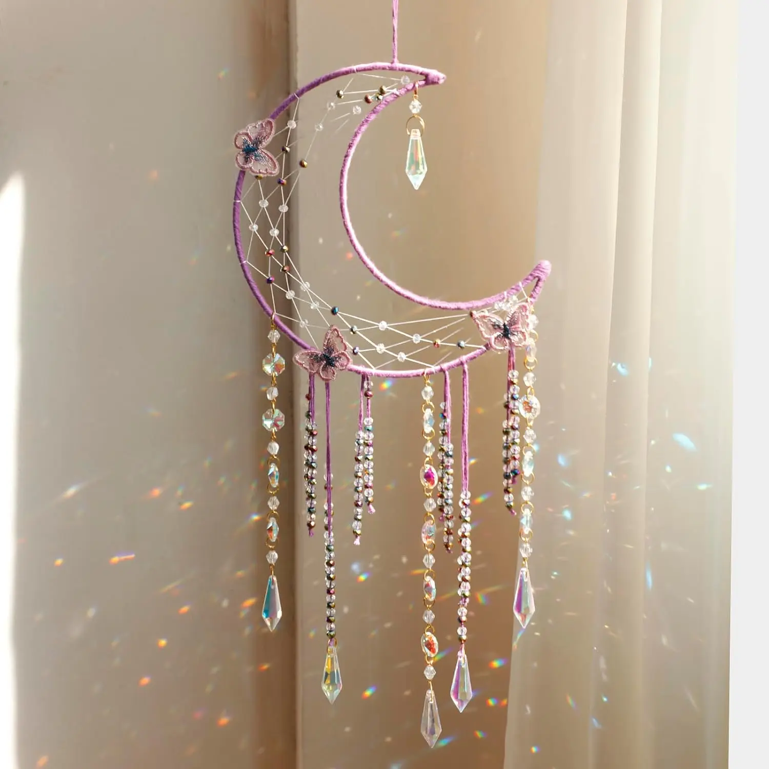 Butterfly Dream Catchers with  - Large Boho  Moon Dream Catcher Wall Decor  Decorations Girls   Bedroom Room Decor Christmas Birthday Teen Girl Boys Gifts