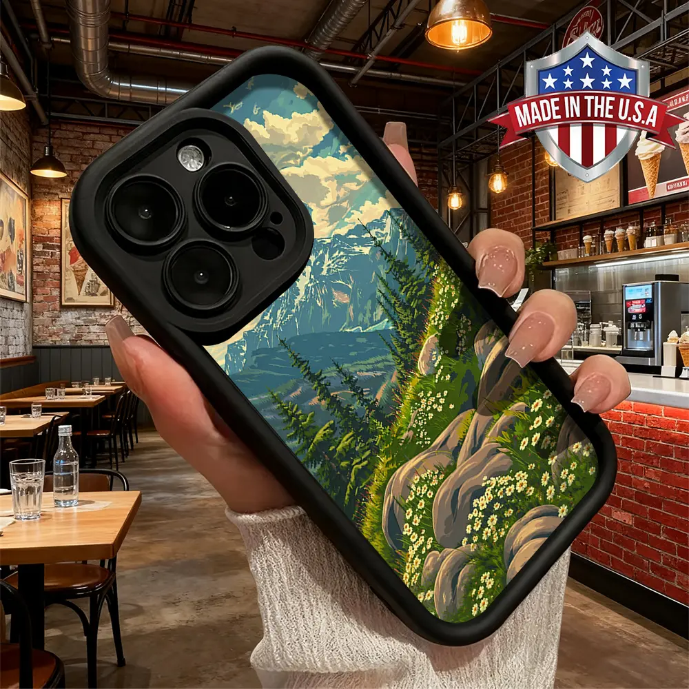 Vintage Mountain Landscape Wildflower Nature Aesthetic Case for iPhone 17 16 15 14 Pro Max 13 12 11 XR XS Plus Air Slim Shockproof Anti Drop TPU Cover Hiking Birthday Holiday Gift,junk, Protection, Casing