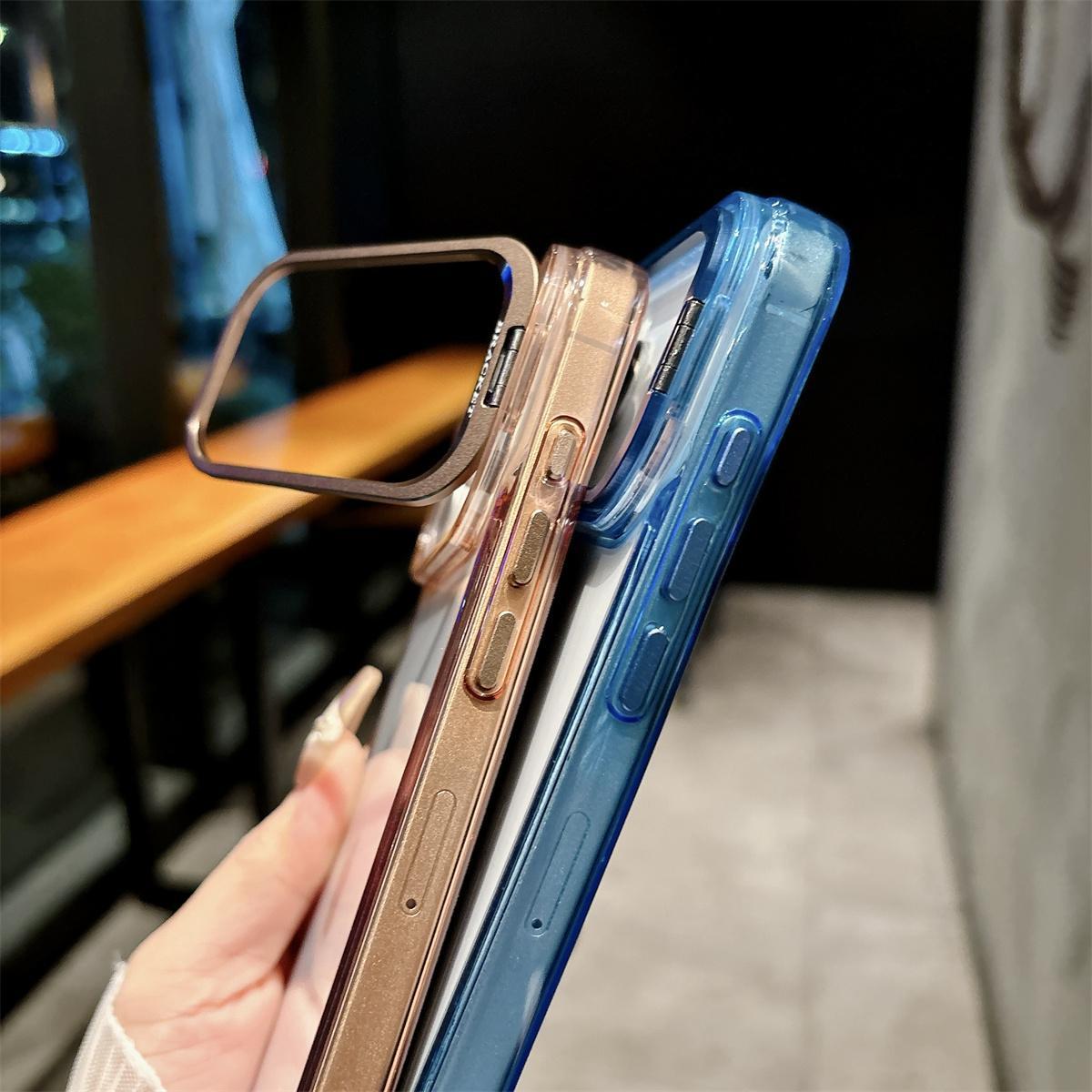 Transparent Hard Shell Phone Case for IPhone 17 Air 16 15 Plus 14 13 12 Pro Max Metal Holder Shockproof Protective Cover
