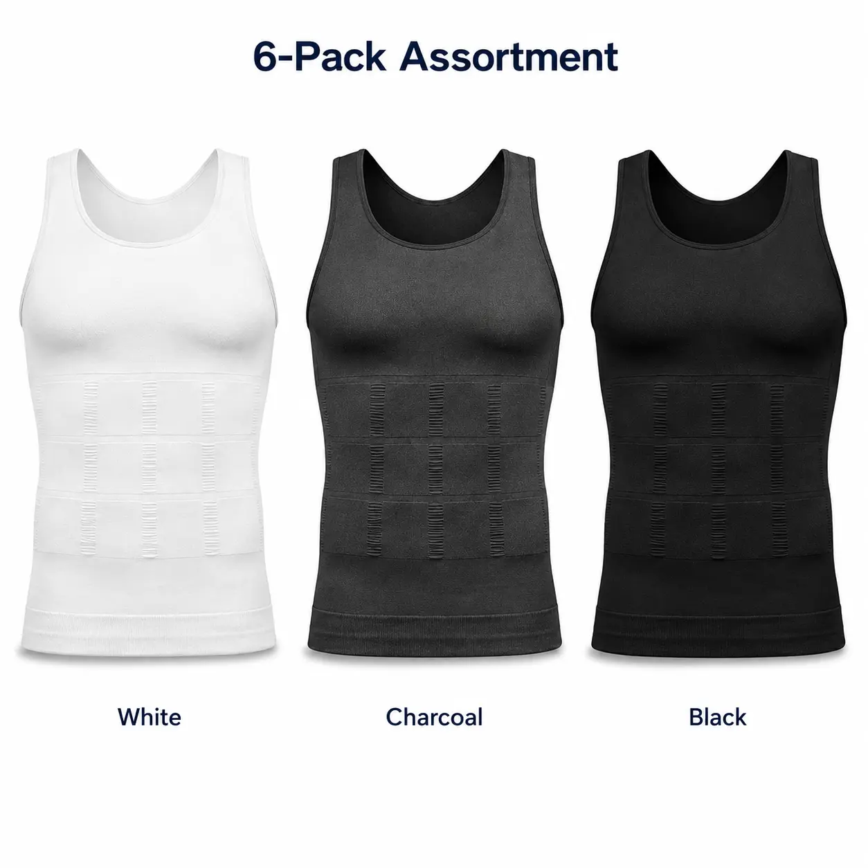 Men’s Tank Tops 6 Pack Cotton Blend Undershirts Sleeveless Crew Neck Ribbed Stretch Athletic Undershirt Soft Breathable Moisture Wicking Casual Base Layer for Gym Workout Running Daily Wear Black White Gray Multipack Vest Shirts